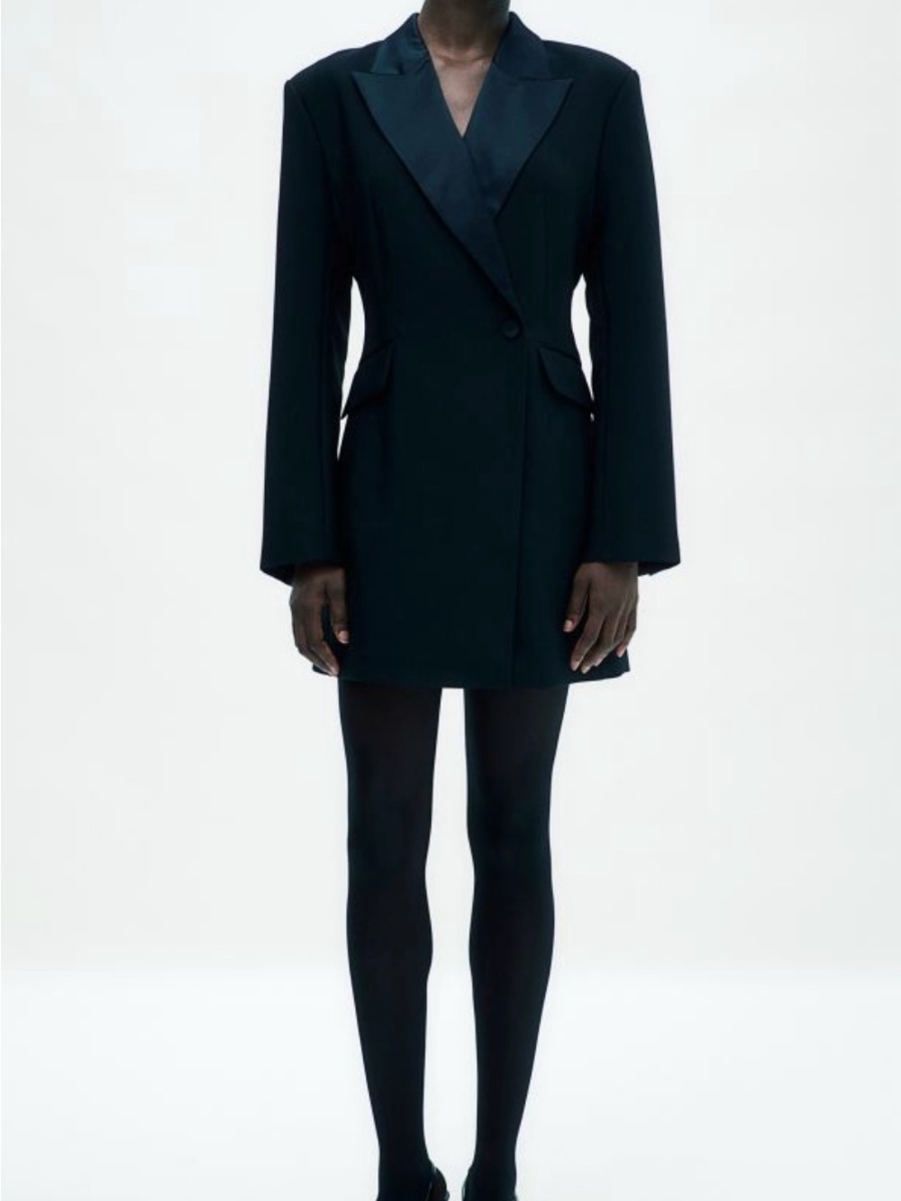 H&M Black Satin-Lapel Women's Blazer Dress
